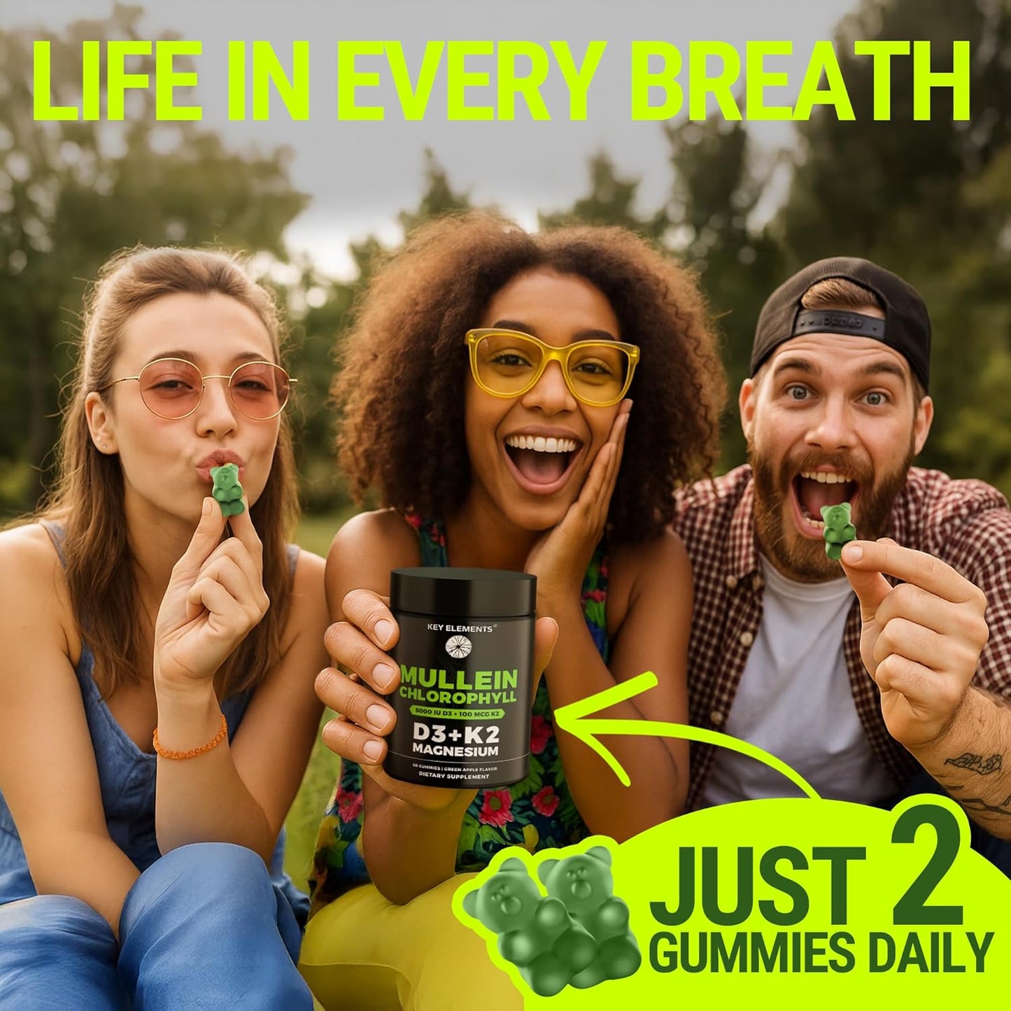 Mullein Gummies for Lung Support with Chlorophyll Magnesium & Vitamins D3 K2