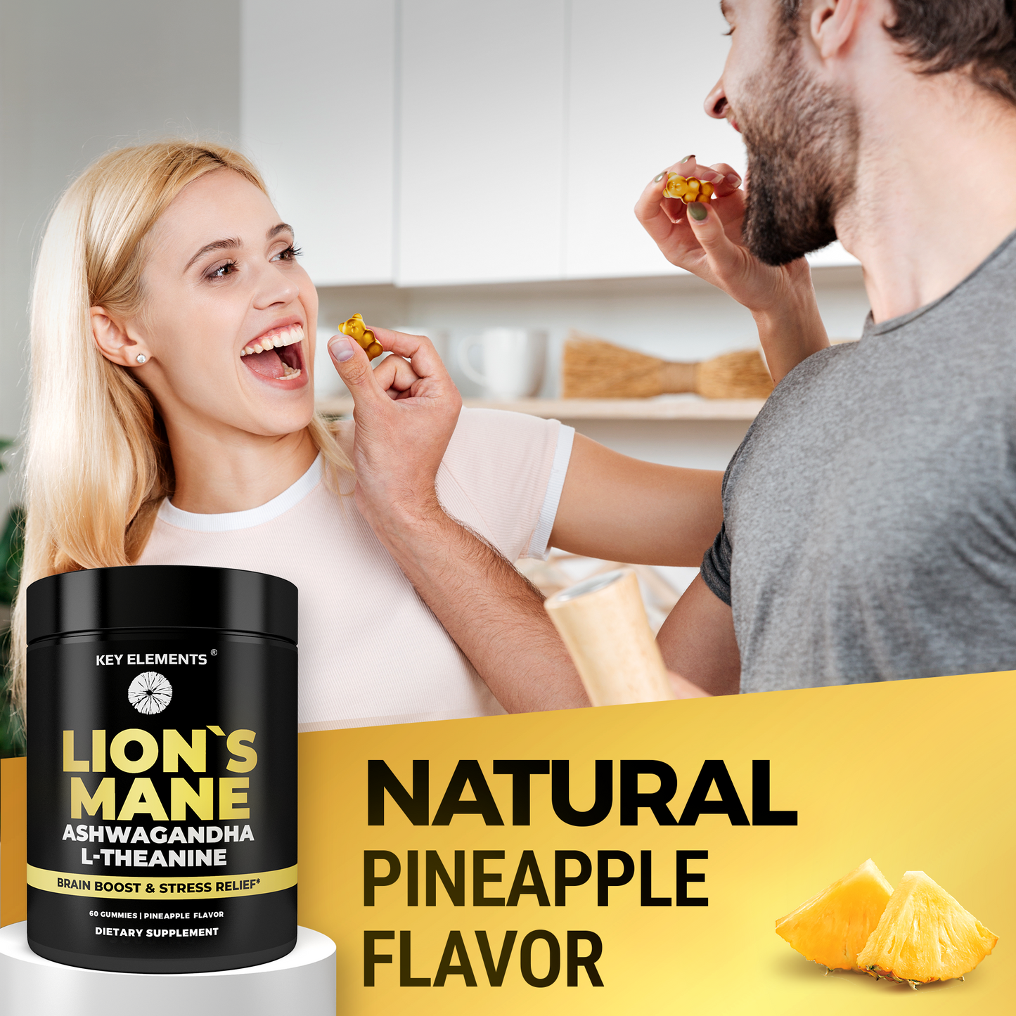 Brain Support Lion's Mane Gummies with Adaptogens for Relaxed Productivity