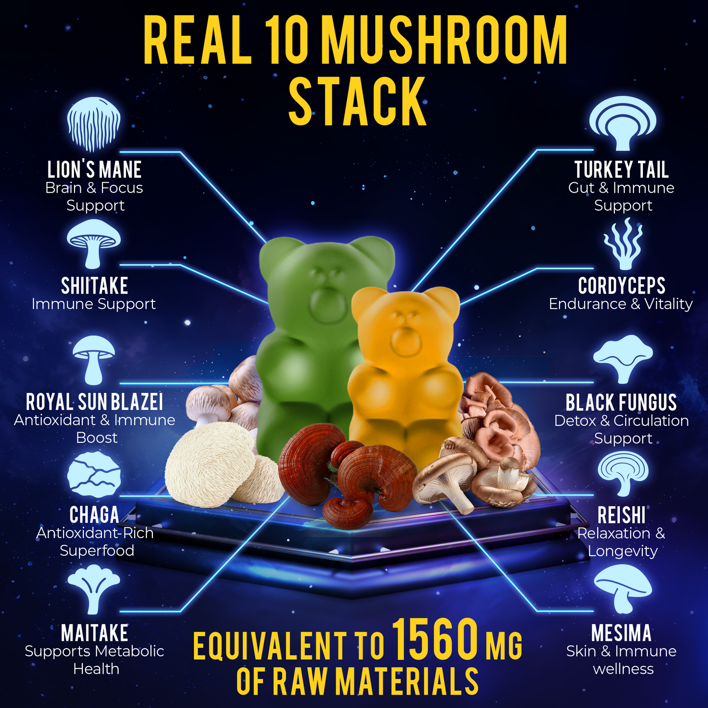 Next-Gen Mushroom Gummies with Ashwagandha and L Theanine - Mushroom Nootropic Supplement with Shilajit - Mushroom Complex Brain Support & Chill