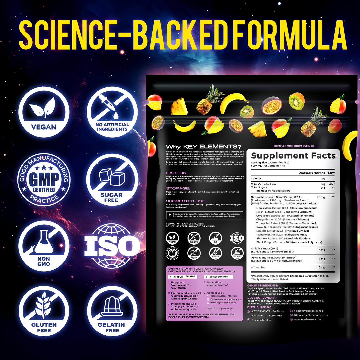Next-Gen Mushroom Gummies with Ashwagandha and L Theanine - Mushroom Nootropic Supplement with Shilajit - Mushroom Complex Brain Support & Chill