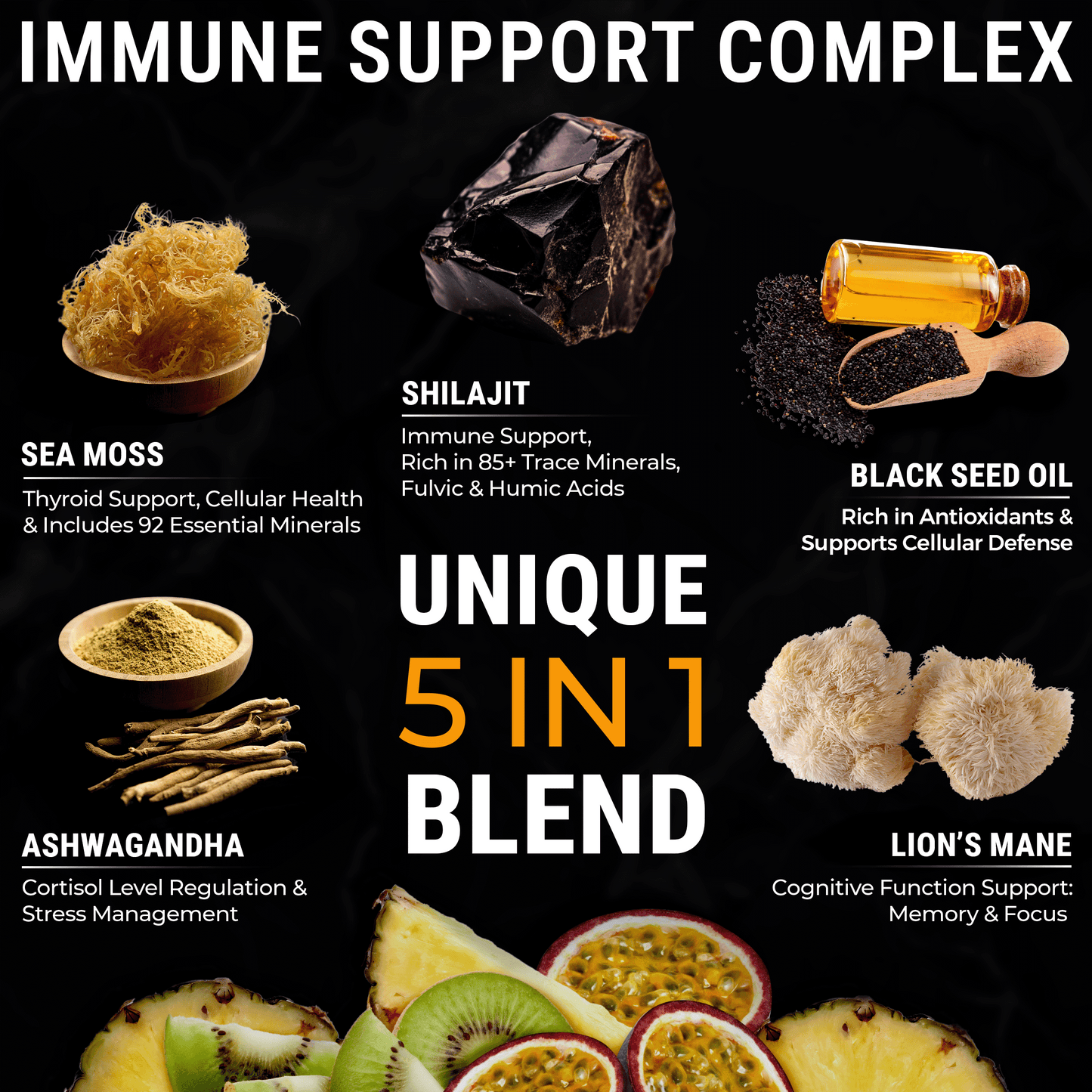 Himalayan Shilajit Gummies with Sea Moss for Immune, Energy & Brain Support