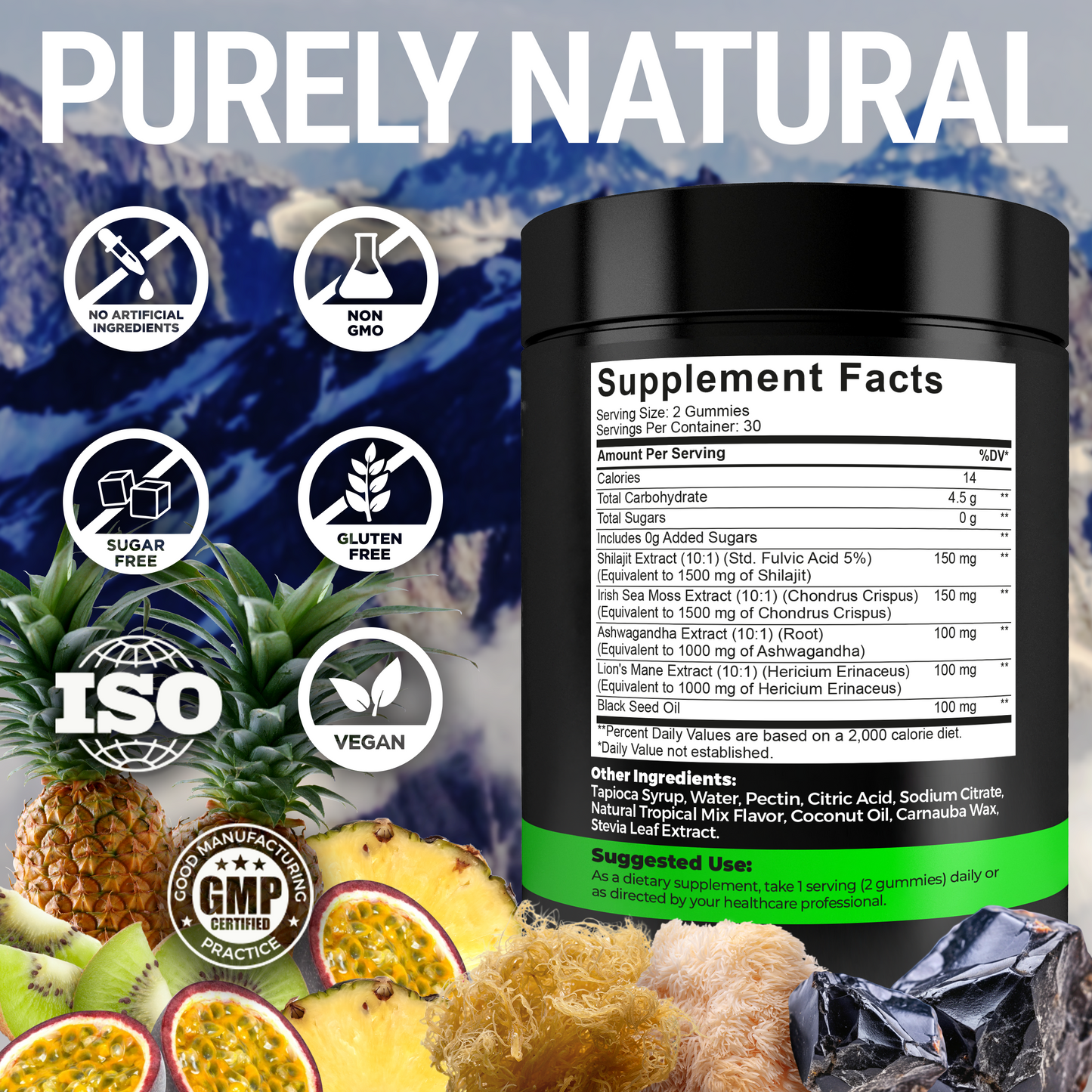Himalayan Shilajit Gummies with Sea Moss for Immune, Energy & Brain Support