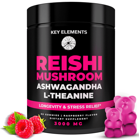 Natural Reishi Mushroom Gummies with Ashwagandha & L-Theanine for Immune Support, Stress Relief & Improve Sleep