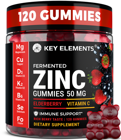 Immune Support Zinc Gummies 50mg with Elderberry Vitamin C and Zinc Supplements Natural Antioxidant