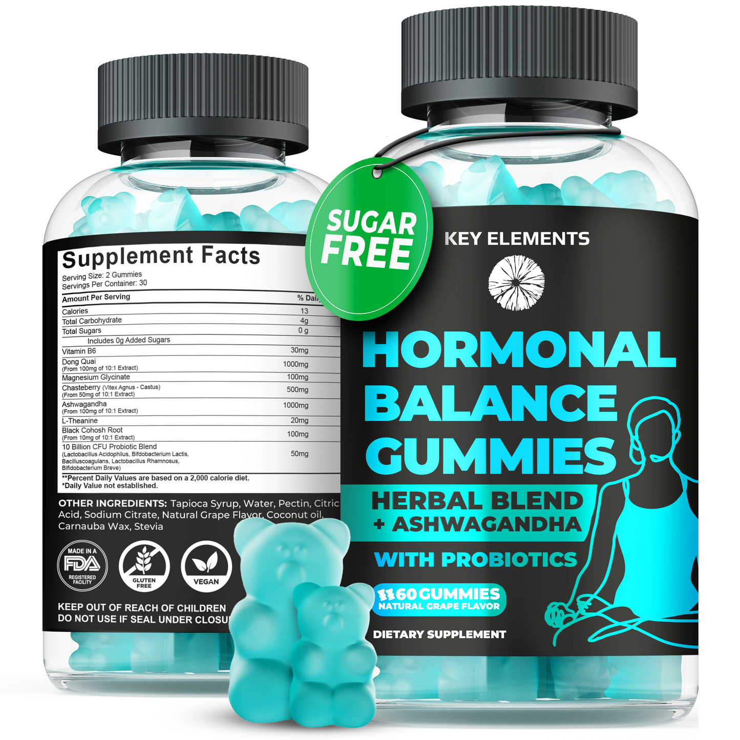 PMS Gummies Hormonal Balance Supplements For Women - Probiotic PMS Vitamins Menstrual Cramp Relief, Hot Flashes Menopause Support