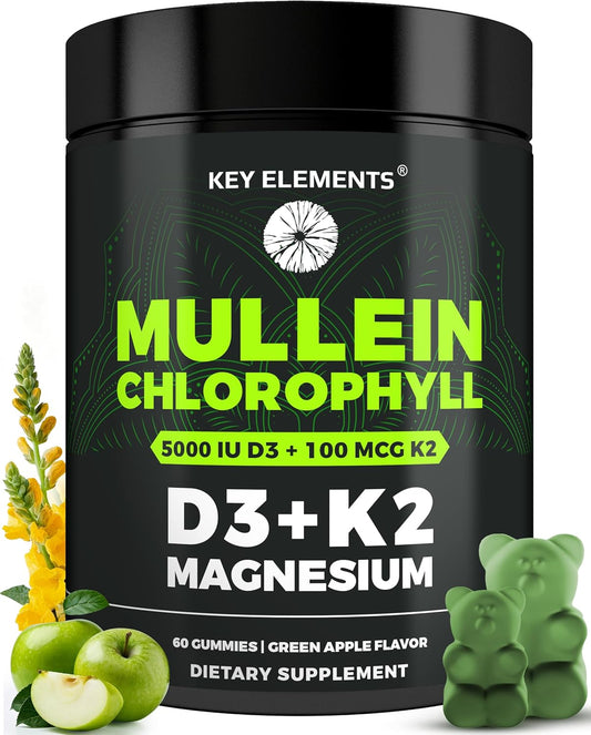 Mullein Gummies for Lung Support with Chlorophyll Magnesium & Vitamins D3 K2