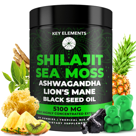 Organic Shilajit Gummies with Sea Moss Gummies - Pure Himalayan Shilajit and Ashwagandha with Sea Moss and Shilajit, Lion’s Mane Extract and Black Seed Oil