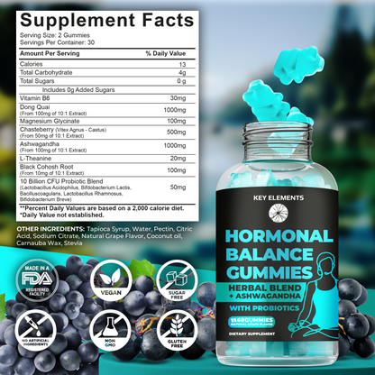 PMS Gummies Hormonal Balance Supplements For Women - Probiotic PMS Vitamins Menstrual Cramp Relief, Hot Flashes Menopause Support