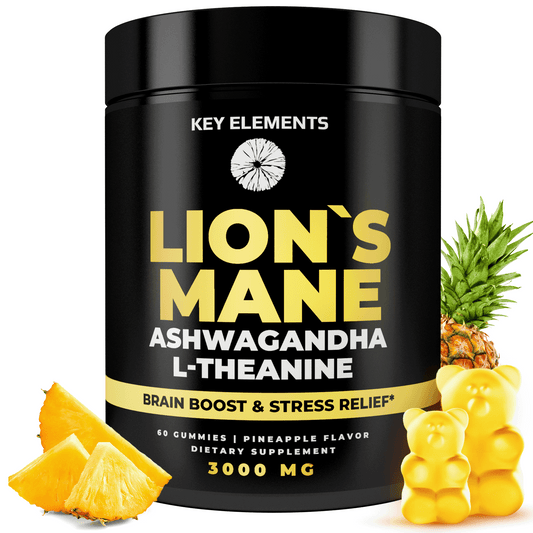 Organic Lion's Mane Mushroom Gummies with Ashwagandha & L-Theanine For Brain and Relaxation