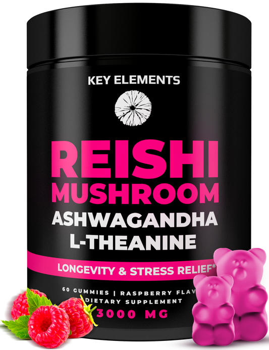Natural Reishi Mushroom Gummies with Ashwagandha & L-Theanine for Immune Support, Stress Relief & Improve Sleep