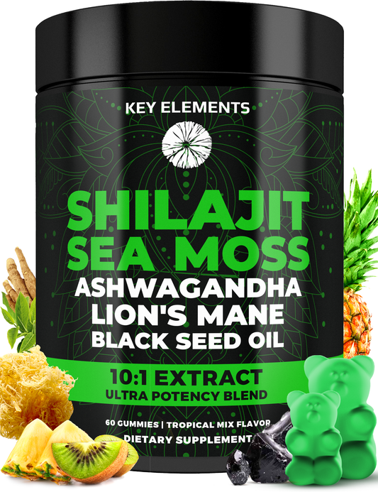 Organic Shilajit Gummies with Sea Moss Gummies - Pure Himalayan Shilajit and Ashwagandha with Sea Moss and Shilajit, Lion’s Mane Extract and Black Seed Oil