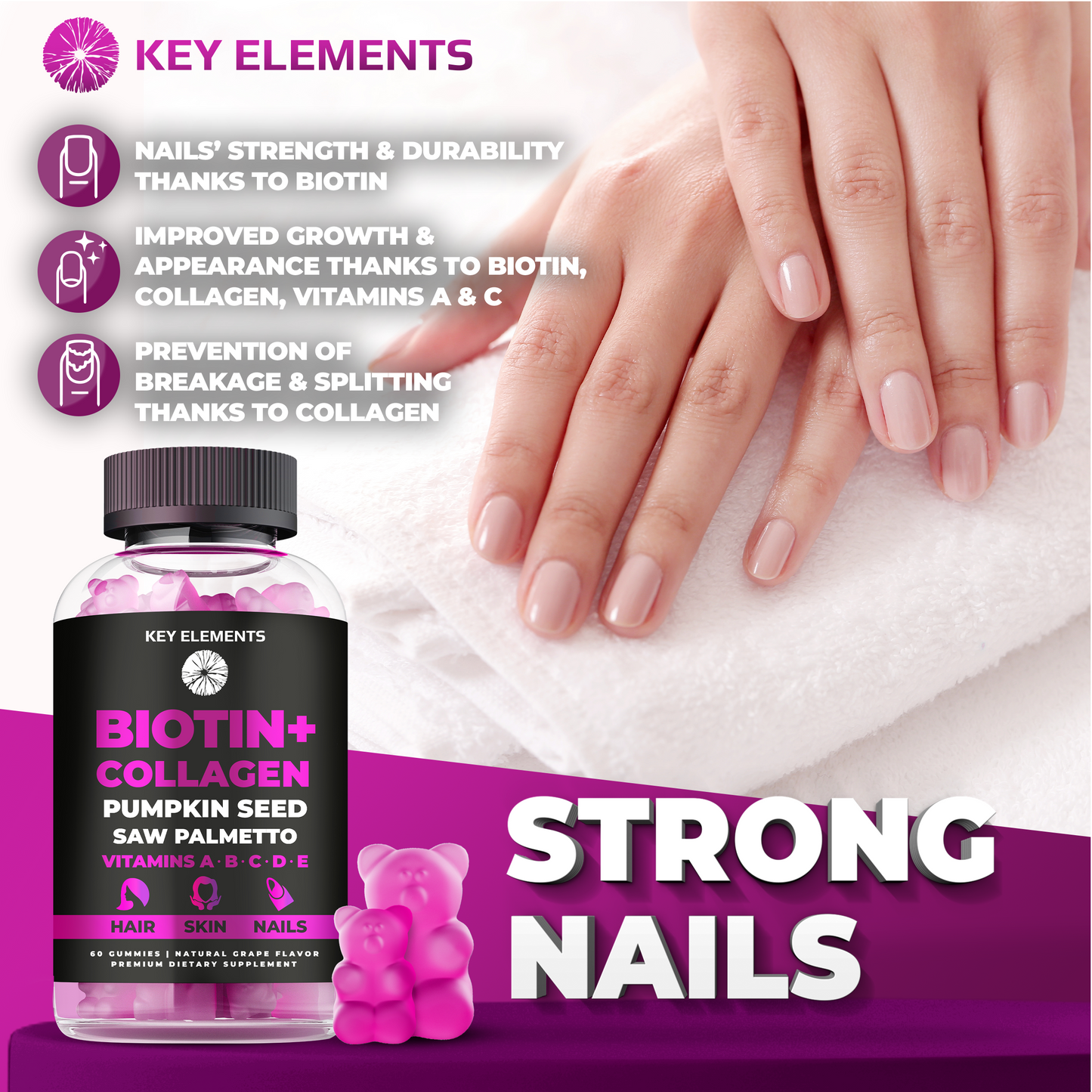 Beauty Boost Biotin Gummies with Collagen, Pumpkin Seed, Saw Palmetto & Vitamin Complex for Hair, Skin & Nails