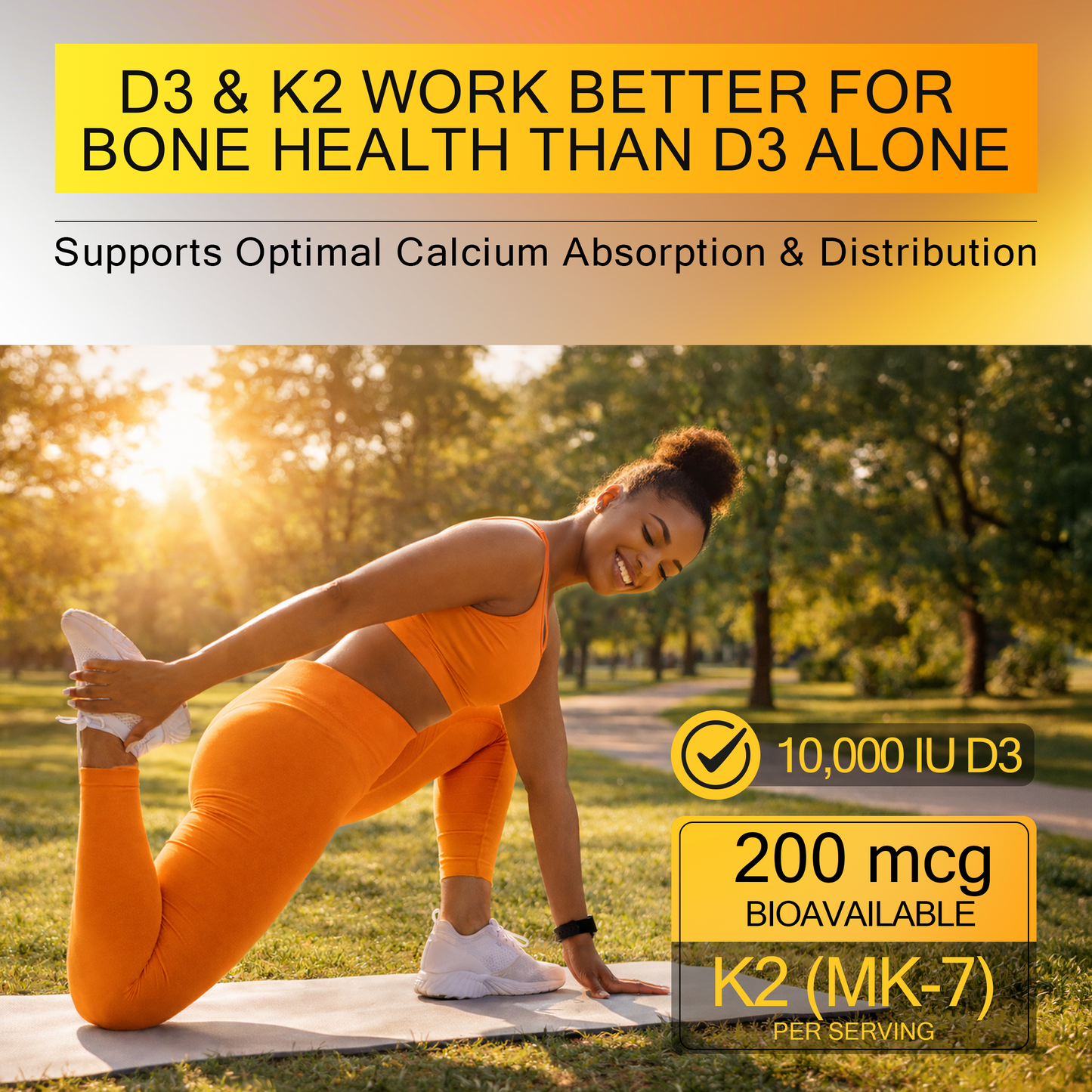 Sunny Day Vitamin D3 K2 10,000 IU with Magnesium Glycinate 400mg & Saffron 88.5mg - Mood, Immune, Bone Health