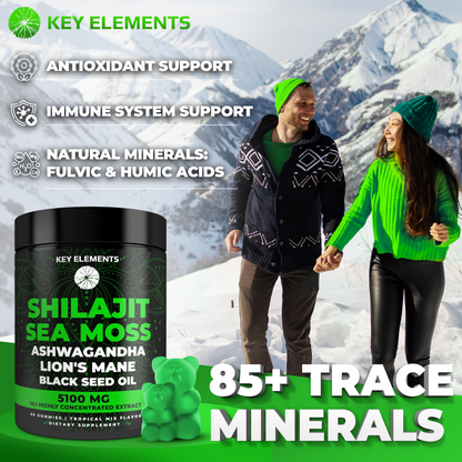 Organic Shilajit Gummies with Sea Moss Gummies - Pure Himalayan Shilajit and Ashwagandha with Sea Moss and Shilajit, Lion’s Mane Extract and Black Seed Oil