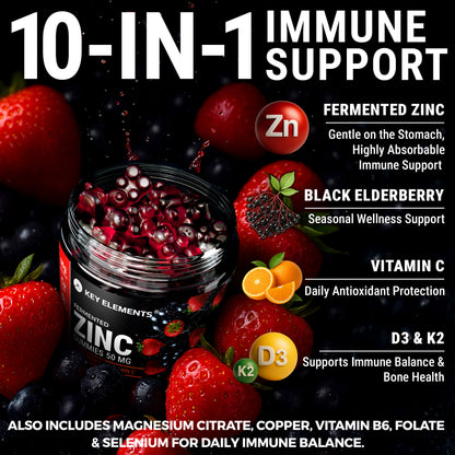 Immune Support Zinc Gummies 50mg with Elderberry Vitamin C and Zinc Supplements Natural Antioxidant