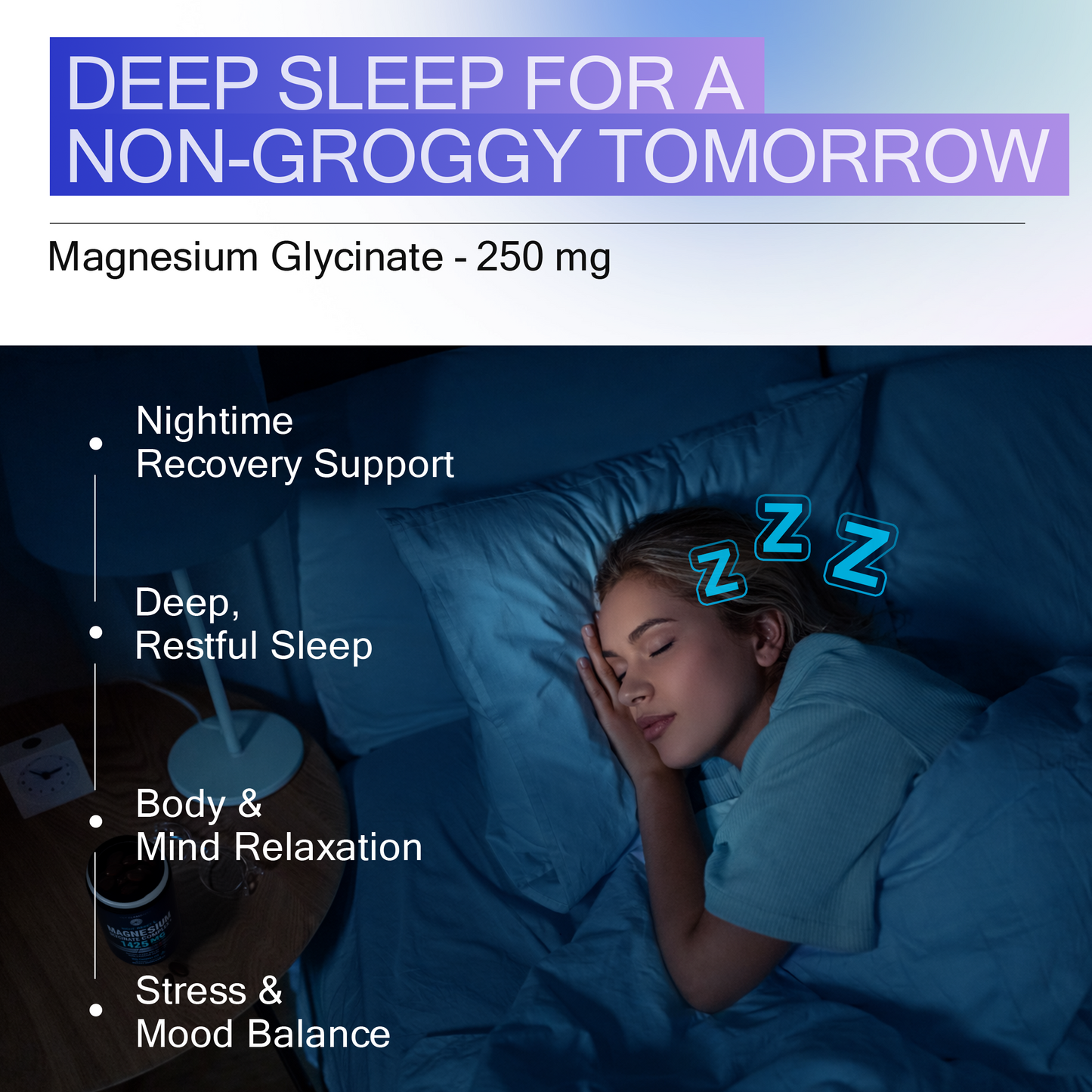 Night Reset Magnesium Glycinate Complex with Vitamin D3 5000 IU & K2 MK-7 200mcg for Sleep, Relax & Bone Health
