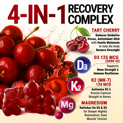 Recovery Tart Cherry Gummies with Vitamin D3 K2 5000 IU & Magnesium