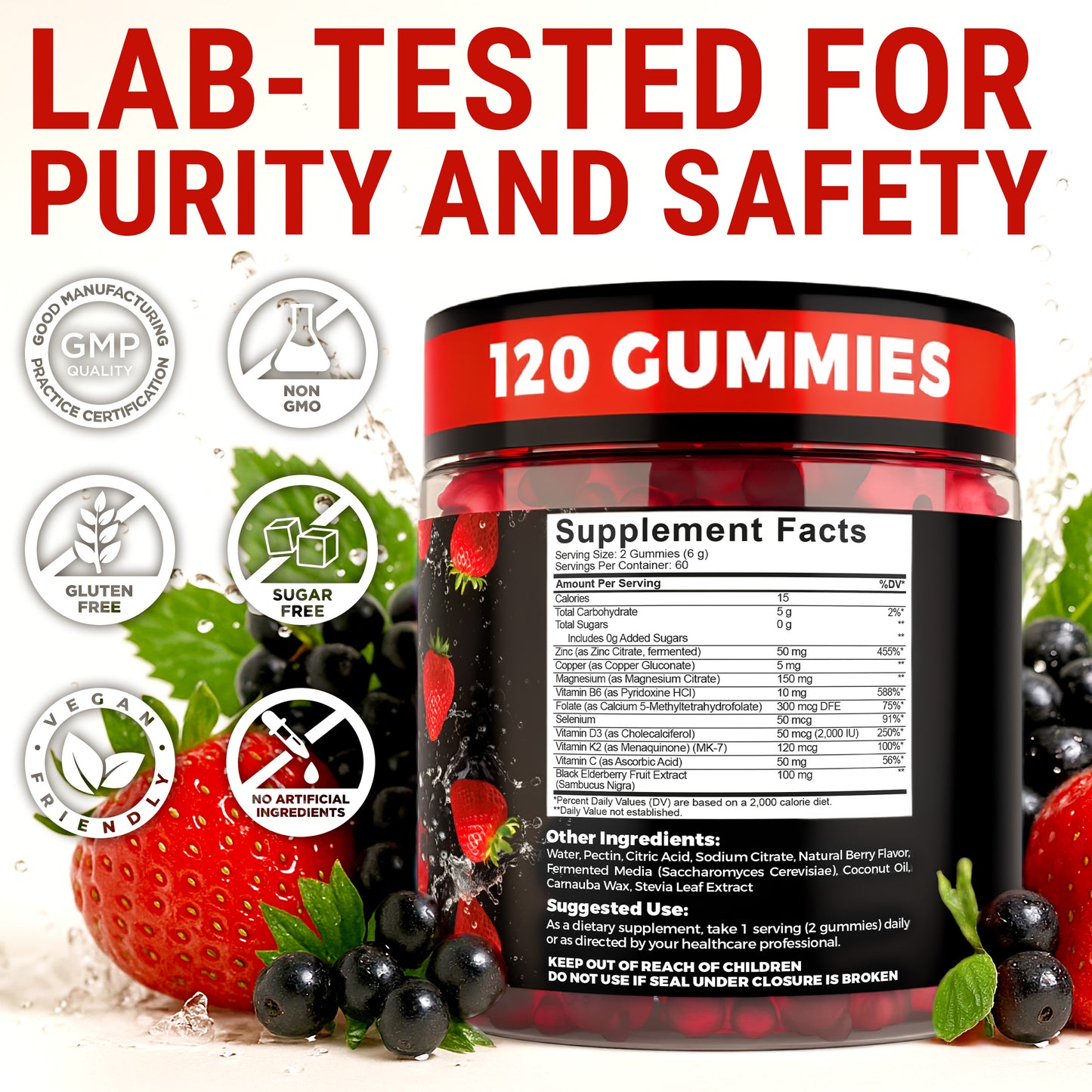 Immune Support Zinc Gummies 50mg with Elderberry Vitamin C and Zinc Supplements Natural Antioxidant
