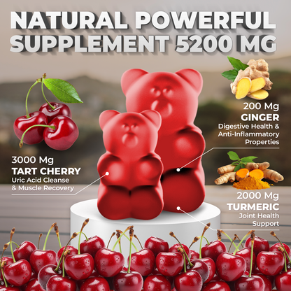 Natural Tart Cherry Gummies Extract with Turmeric & Ginger for Uric Acid Cleanse, Joint Support & Muscle Recovery