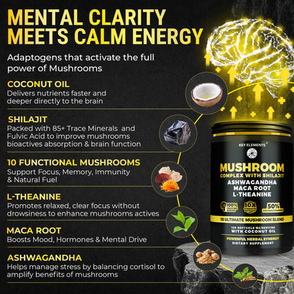 Mushroom Nootropic Complex with Coconut Oil for Immune, Memory & Focus