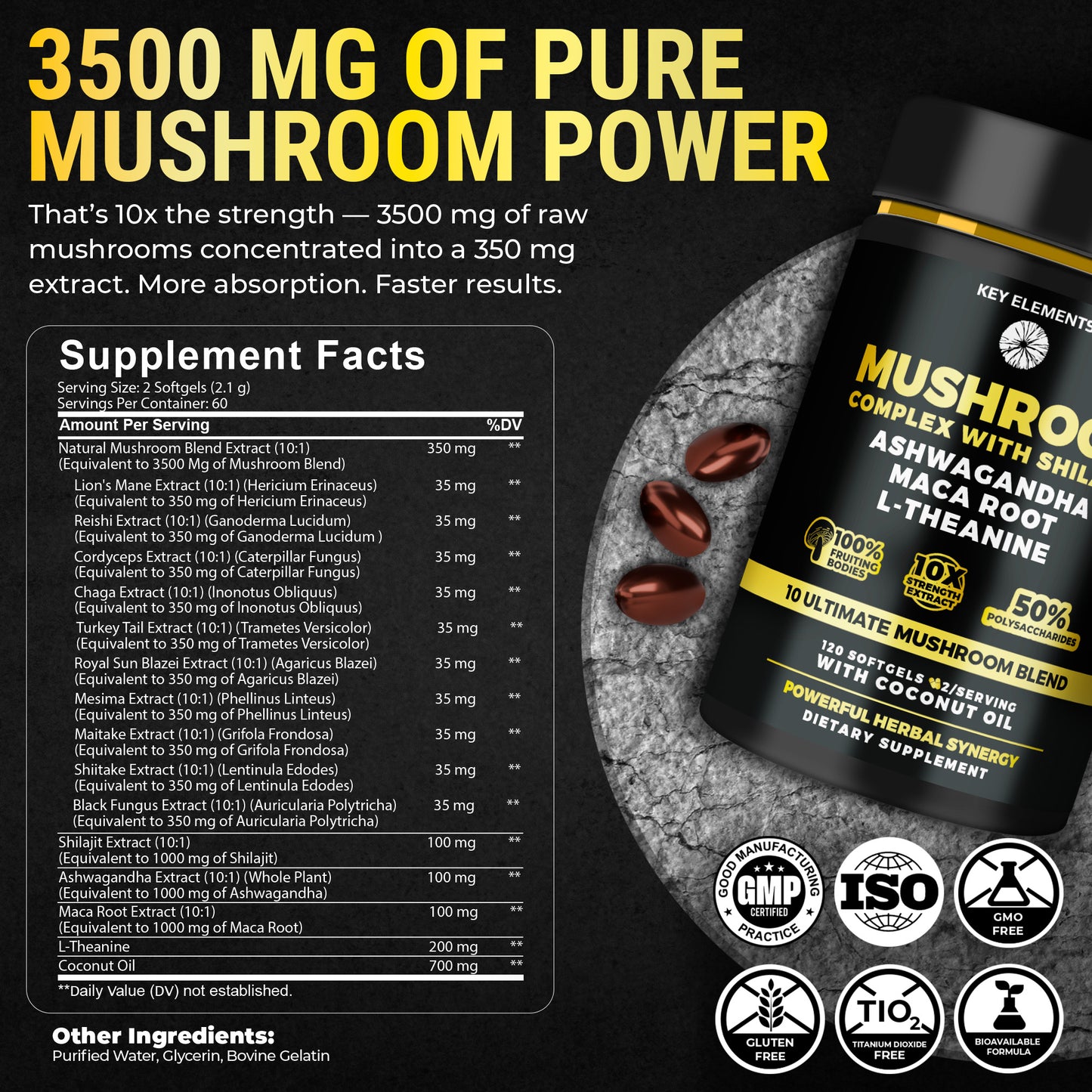 Mushroom Nootropic Complex with Coconut Oil for Immune, Memory & Focus