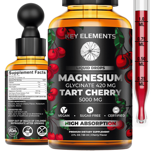 Magnesium Glycinate Liquid Drops with Natural Tart Cherry Extract for Sleep, Joint & Muscle Support