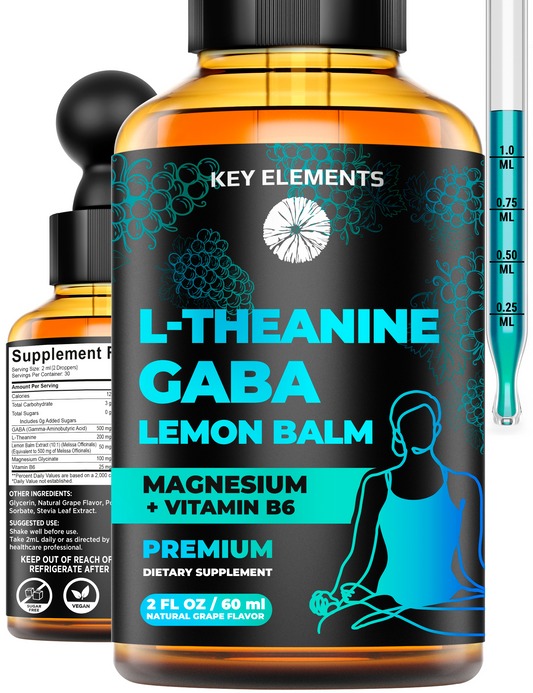 Liquid GABA with L Theanine Supplement | Gaba 500mg and L Theanine 200mg with Lemon Balm Extract, Magnesium with Vitamin B6