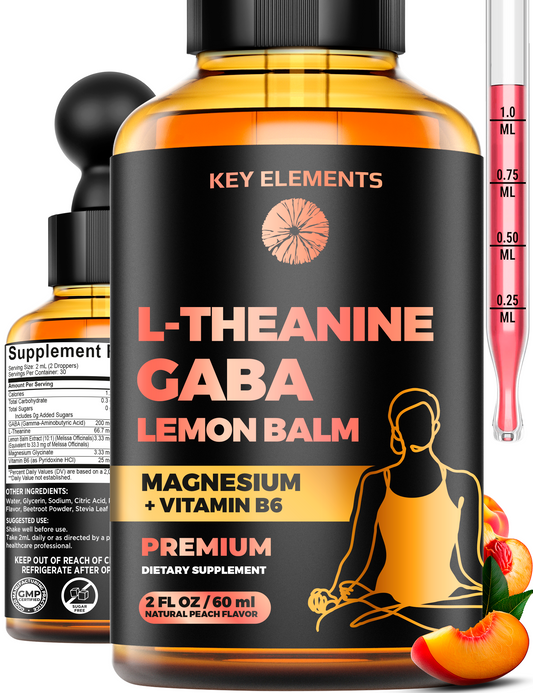 L Theanine and GABA Supplements | GABA Calming with Lemon Balm Extract, L-Theanine and Magnesium with B6 | Stress Relief & Relaxation GABA Drops