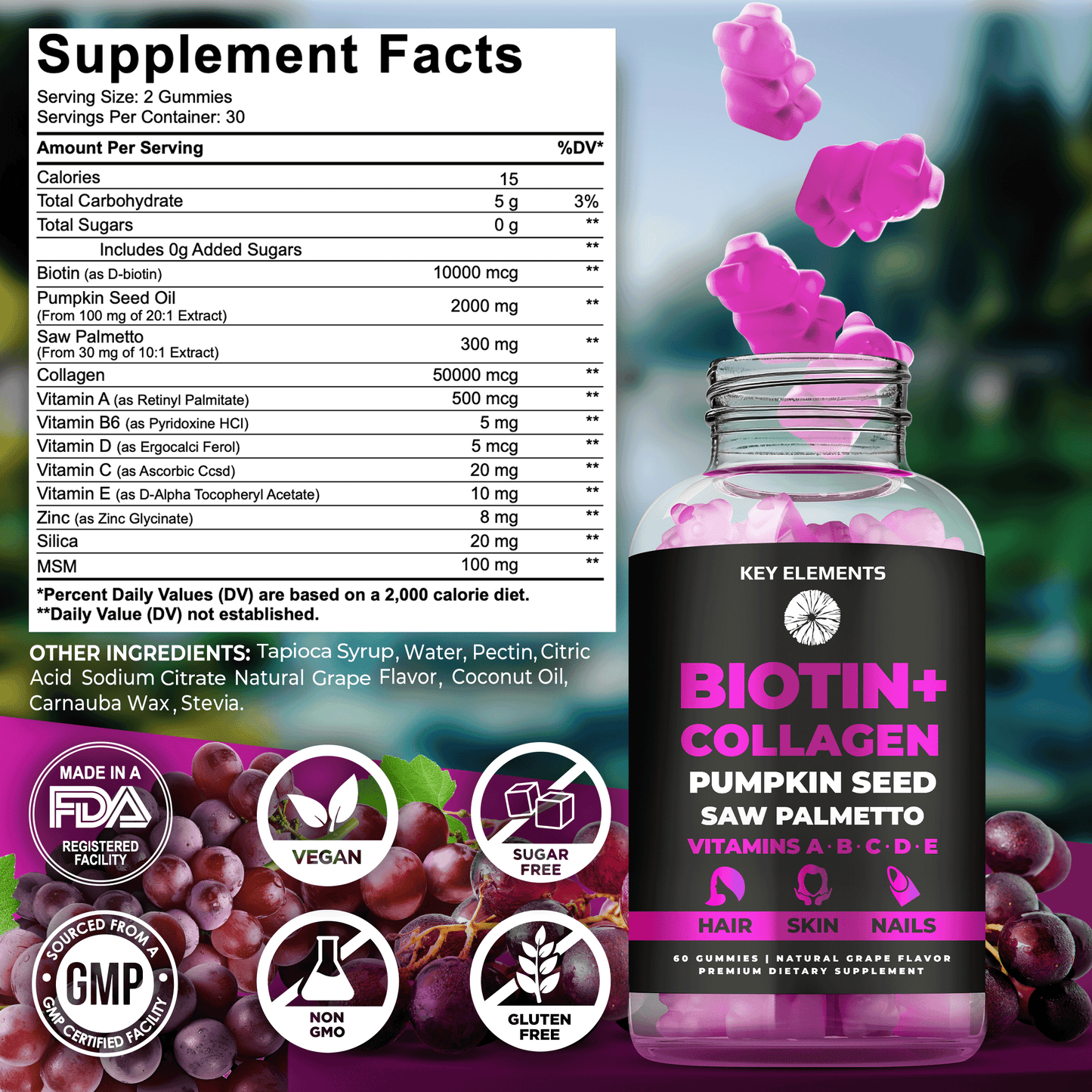 Beauty Boost Biotin Gummies with Collagen, Pumpkin Seed, Saw Palmetto & Vitamin Complex for Hair, Skin & Nails