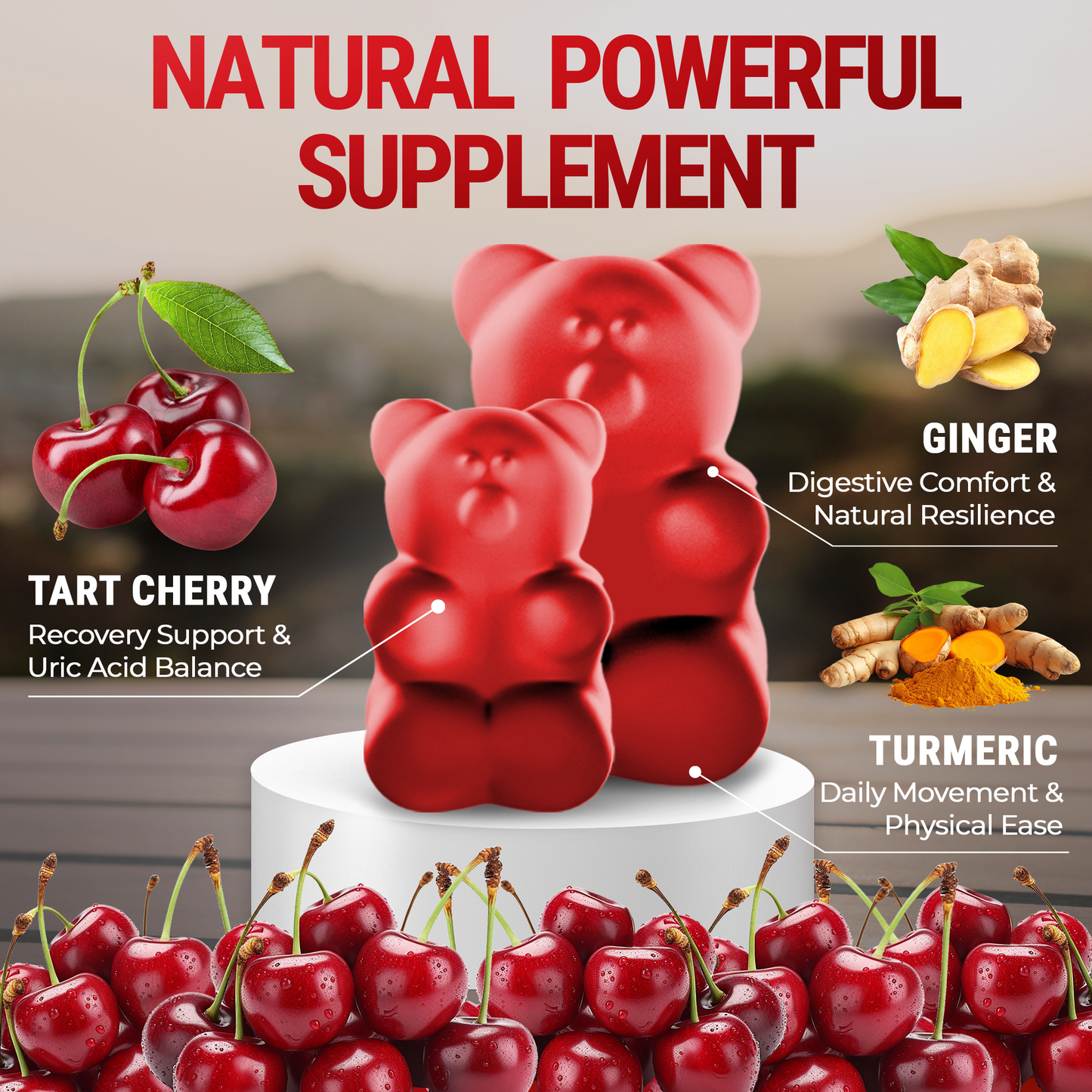 Recovery Tart Cherry Gummies with Turmeric & Ginger for Joint & Muscle Support